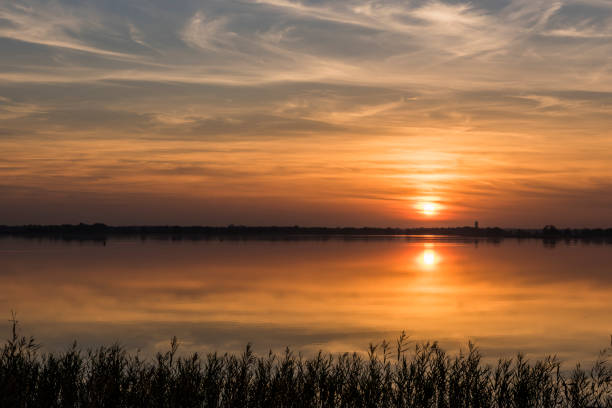 Belterwijde of the National Park Weerribben Wieden at sunset in autumn.