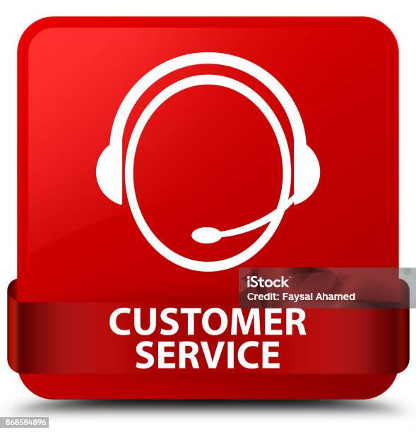 Customer Search Red Customer Service Red Square Button Red Ribbon In Middle Stock ...