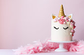 Unicorn cake on a cakestand