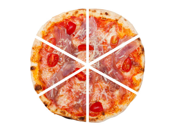 sechs stücke pizza isoliert auf weißem hintergrund - scheibe portion grafiken stock-fotos und bilder
