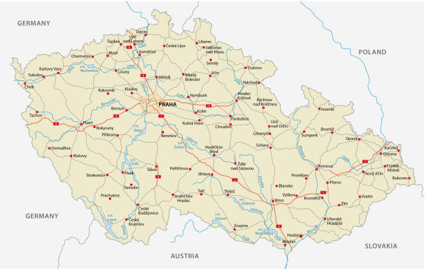 Czech republic road map Czech republic road vector map bohemia stock illustrations