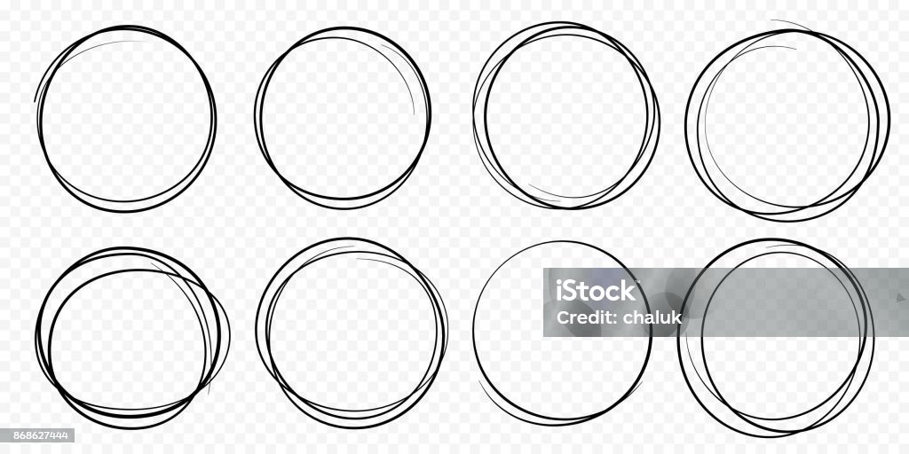 Mano círculo dibujado línea dibujo vector set circular garabato doodle alrededor de círculos - arte vectorial de Círculo libre de derechos