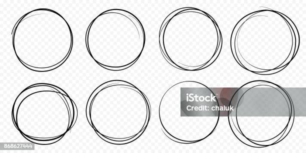 손으로 그린된 서클 라인 스케치 세트 벡터 원형 낙서 낙서 라운드 원 원형에 대한 스톡 벡터 아트 및 기타 이미지 - 원형, 드로잉, 라인아트