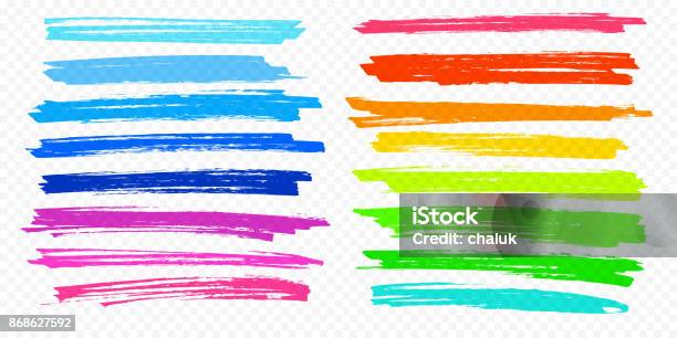 Highlight Brush Stroke Set Vector Color Marker Pen Lines Underline Transparent Background Stock Illustration - Download Image Now