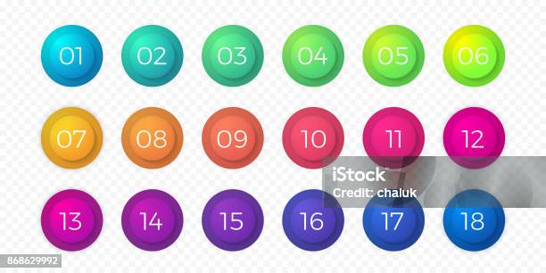 Number Bullet Point Flat Color Gradient Web Button Isolated Vector Circle Icons Stock Illustration - Download Image Now