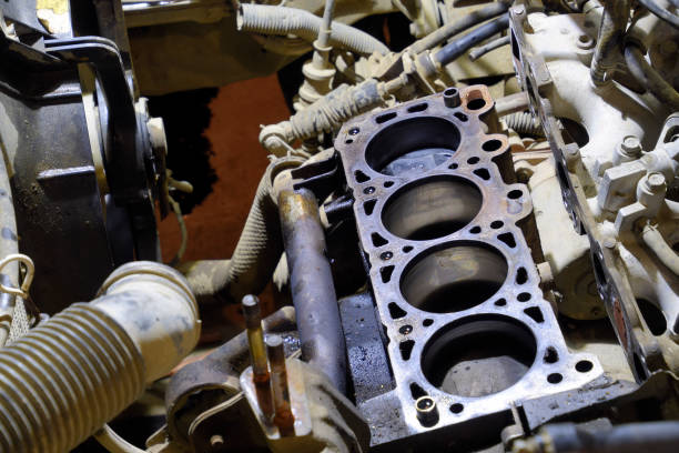 istock The cylinder block of the four-cylinder engine. Disassembled mot 868631996