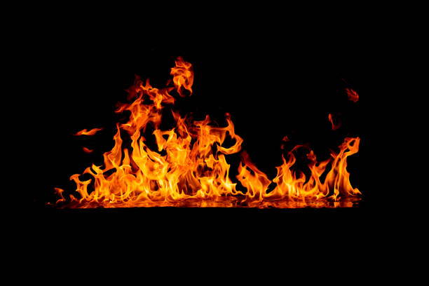 istock Set of blazing fire borders isolated on black 868635148