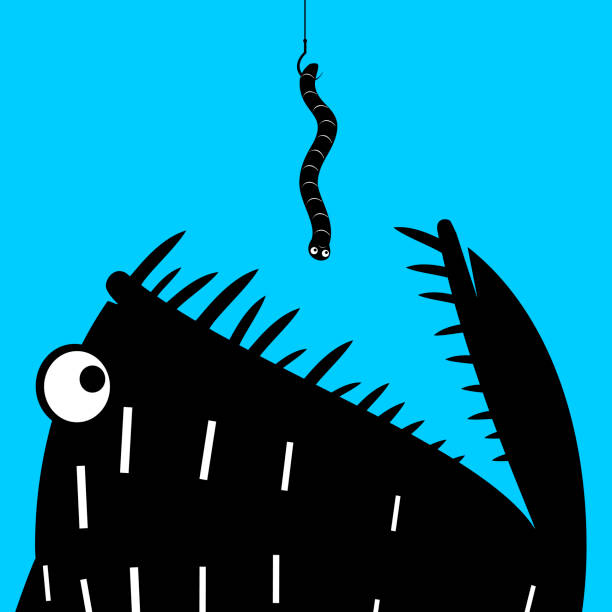 ilustraciones, imágenes clip art, dibujos animados e iconos de stock de peces depredadores y el gusano - fishing worm