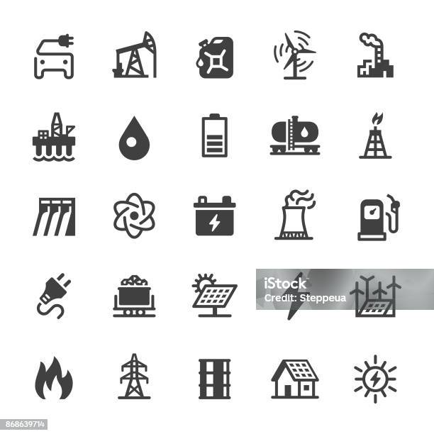 Energy Icons Black Series Stock Illustration - Download Image Now - Icon Symbol, Electricity, Power Line