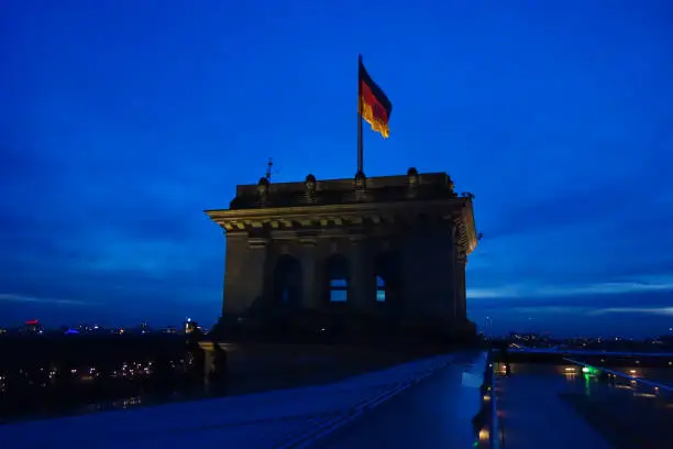 German flag at the roof of the Reichstag in Berlin