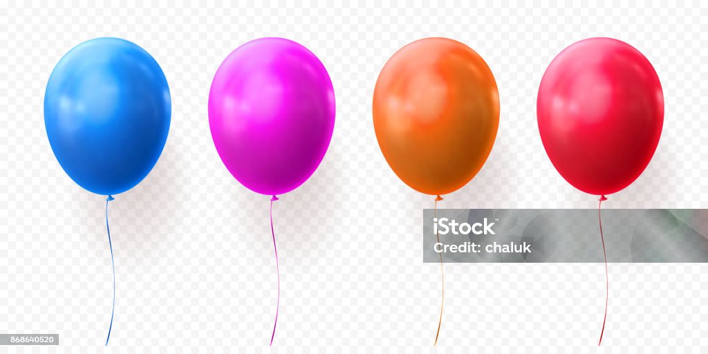 Ballons colorés vector fond transparent brillant baloons réaliste pour fête d’anniversaire - clipart vectoriel de Ballon de baudruche libre de droits