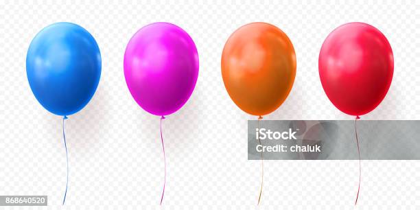 Colorful Balloons Vector Transparent Background Glossy Realistic Baloons For Birthday Party Stock Illustration - Download Image Now