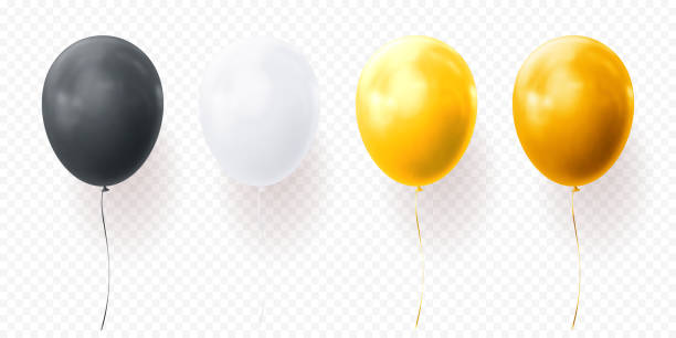 красочные воздушные шары вектор прозрачный фон глянцевый реалистичный черный шар для дня рождения - yellow balloon stock illustrations