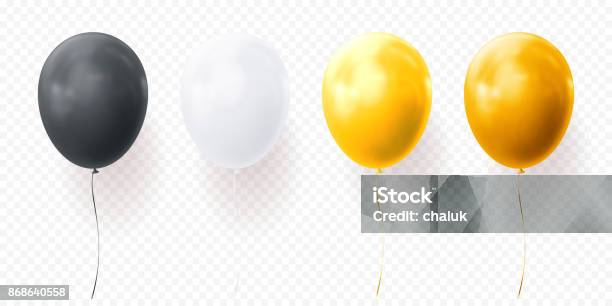 Colorful Balloons Vector Transparent Background Glossy Realistic Black Baloon For Birthday Party Stock Illustration - Download Image Now