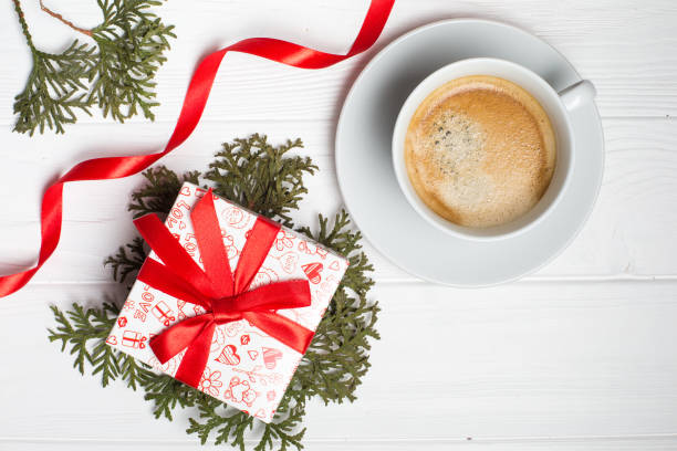 istock White gift box with red ribbon bow. Boxing day 868643264