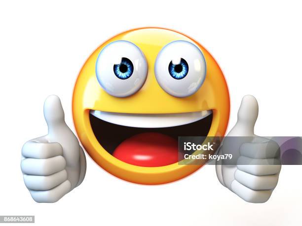 Pulgar Arriba Emoji Aislado Sobre Fondo Blanco Emoticon Dando Le Gusta Render 3d Foto de stock y más banco de imágenes de Emoticono