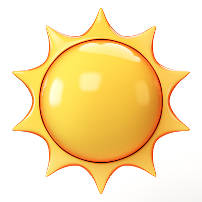 Cartoon sun emoji isolated on white background, sunshine emoticon 3d rendering