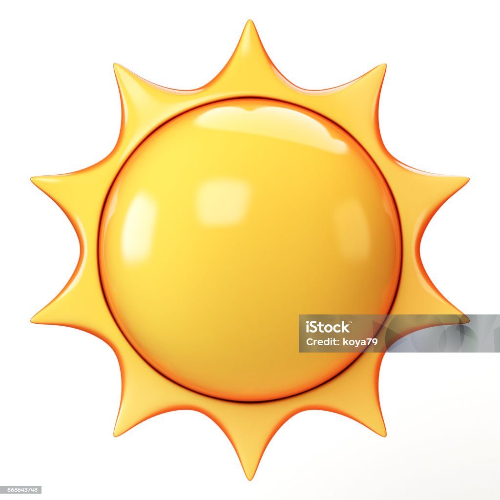 Cartoon sun emoji isolated on white background, sunshine emoticon 3d rendering Sun Stock Photo