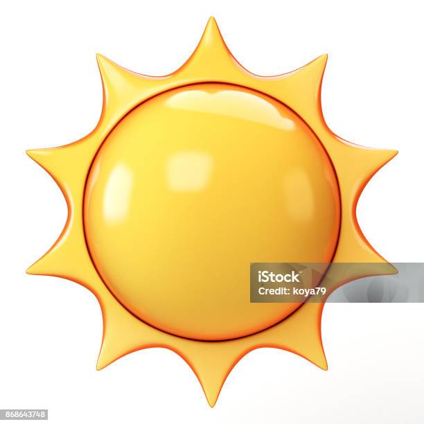 Foto de Desenhos Animados Sol Emoji Isolado No Fundo Branco Luz Do Sol Emoticon Renderização 3d e mais fotos de stock de Sol