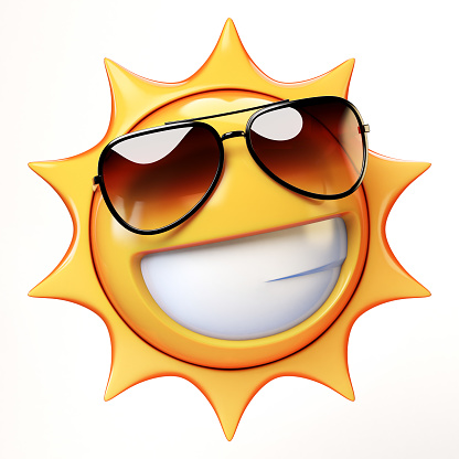 Cool emoji isolated on white background, smiling emoticon with sunglasses 3d rendering
