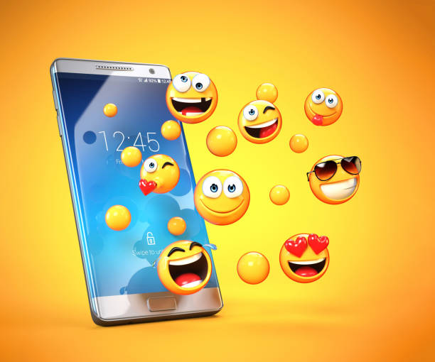 istock Emojis around mobile phone, smart phone messaging with emoticons 3d rendering 868644068