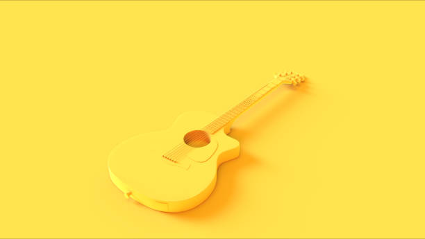 yellow acoustic electric guitar - plucking an instrument imagens e fotografias de stock