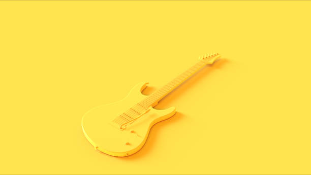 yellow electric guitar - plucking an instrument imagens e fotografias de stock