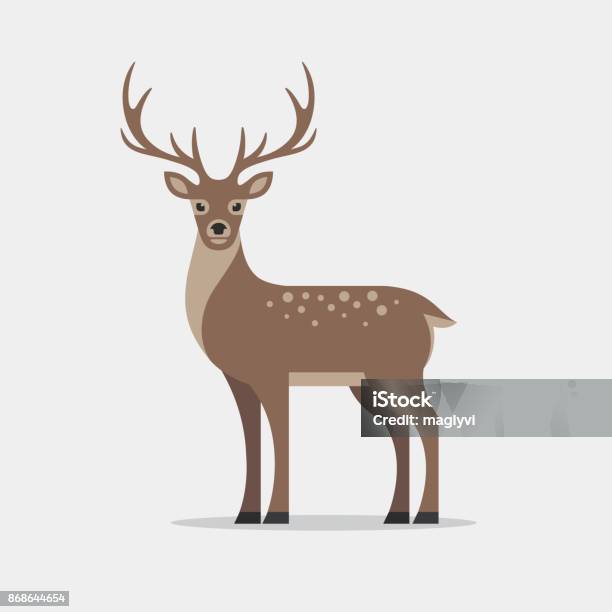 Deer Illustration In Flat Style Stock Illustration - Download Image Now - Deer, Reindeer, Illustration