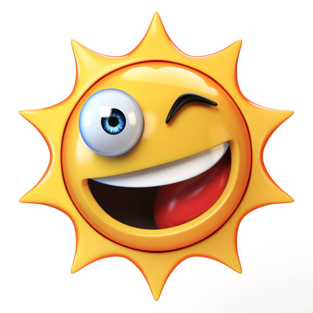 istock Winking sun emoji isolated on white background, smiling face emoticon 3d rendering 868646946