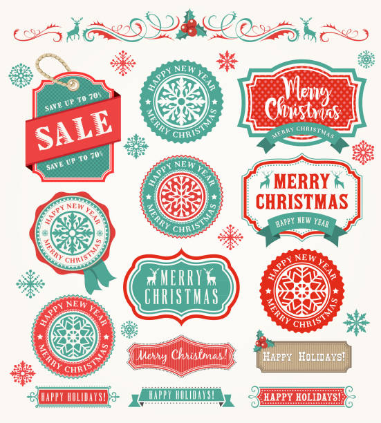 lencana vintage natal - holiday badges ilustrasi stok
