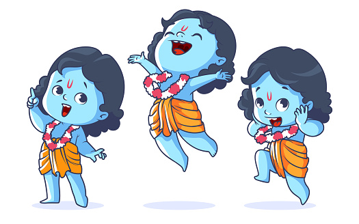 Set Of Cute Characters A Little Baby Krishna With Different Emotions Stock  Illustration - Download Image Now - iStock
