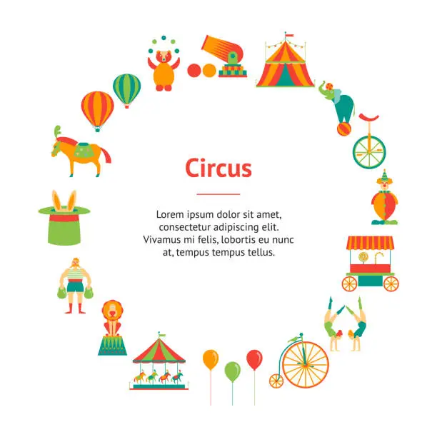 Vector illustration of Cartoon Circus Banner Card Circle. Vector