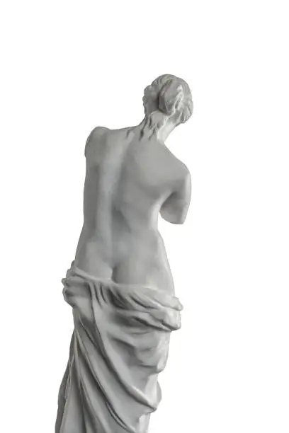Photo of plaster sculpture of Venus on a white background, gypsum