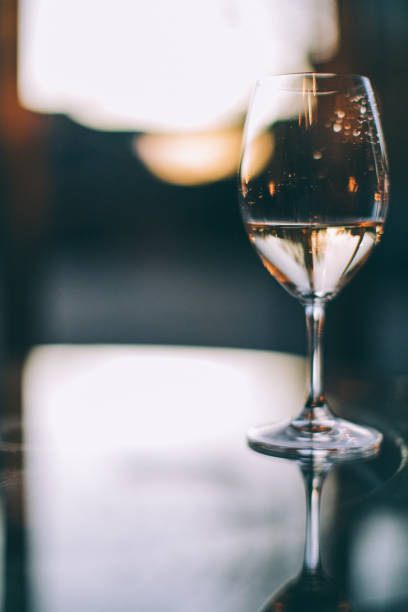 Glass of white wine on a table