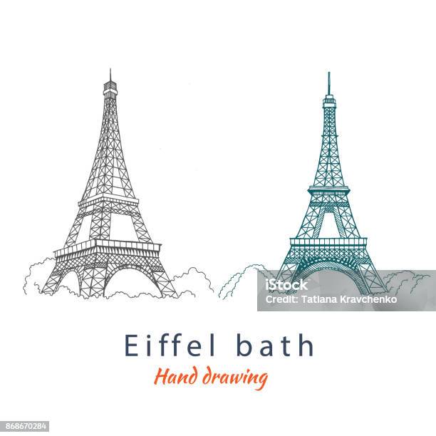 Paris Vector Hand Drawing Stock Illustration - Download Image Now - Eiffel Tower - Paris, Etching, Engraving