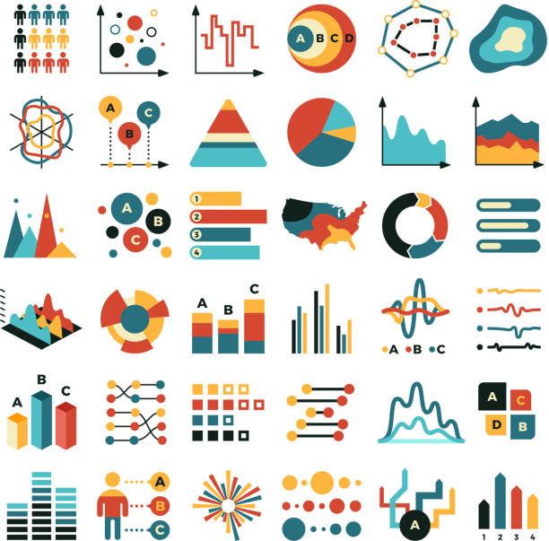 ilustrações, clipart, desenhos animados e ícones de gráfico de dados de negócios e gráficos. estatísticas de comercialização vetor ícones planas - analyzing data bar graph graph