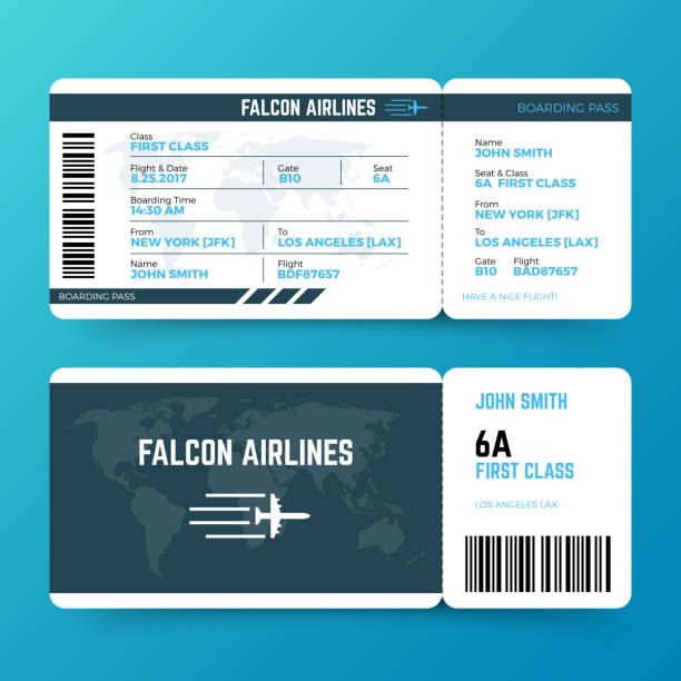 Modern airline travel boarding pass ticket vector template Modern airline travel boarding pass ticket vector template. Ticket airplane and airline, travel flight air illustration airplane ticket stock illustrations