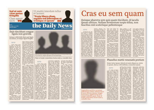 Newspaper journal modular construction with advertising information vector template Newspaper journal modular construction with advertising information vector template. Newspaper typography brochure with advertise and news illustration construction company brochure template stock illustrations
