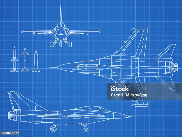 Ilustración de Aviones Militares Dibujo Vectorial Diseño De Planos y más Vectores Libres de Derechos de Cianotipo - Plano