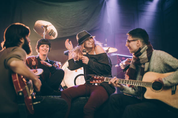 istock Rock band having rehearsal 868676510