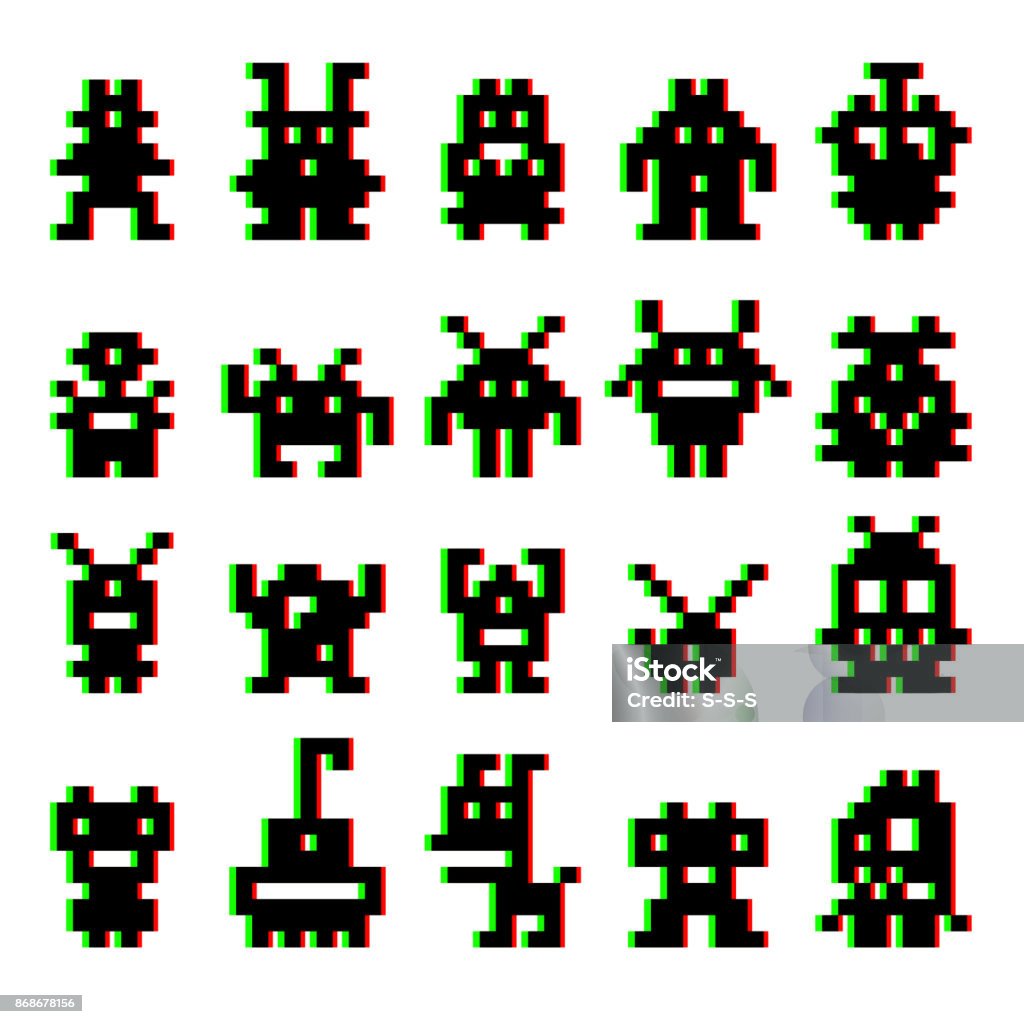 Space Invaders Negative Screen Distortion Space Invaders Set Stock Illustration - Download ...