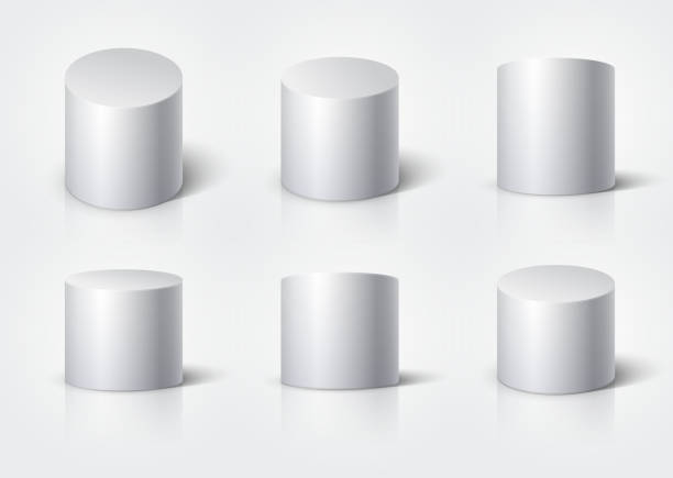 белый реалистичный цилиндр, пустой стенд круглый подиум изолированы. 3d геометрические фигуры векторный набор - cylinder stock illustrations
