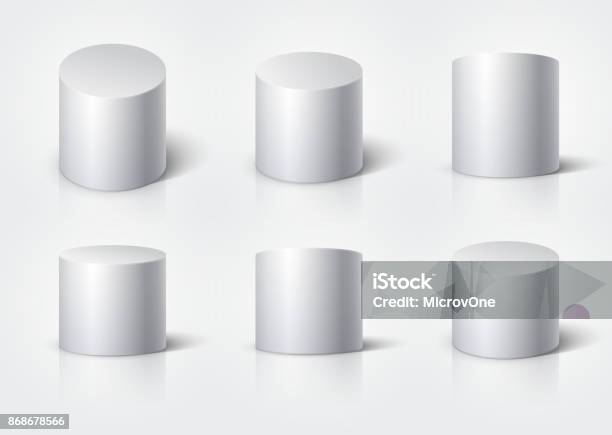 White Realistic Cylinder Empty Stand Round Podium Isolated 3d Geometric Shapes Vector Set Stock Illustration - Download Image Now