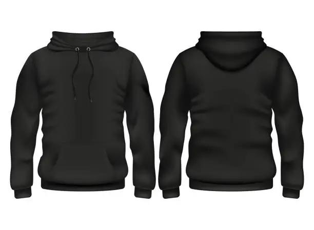 Vector illustration of Front and back black hoodie vector template