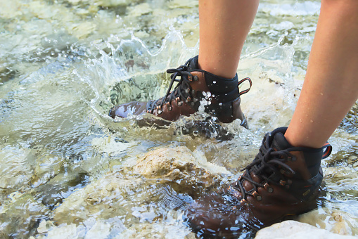 Crossing Small River in Hiking Shoes