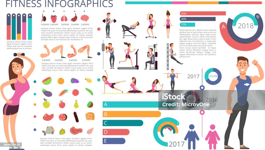 L’activité physique, condition physique et mode de vie sain vecteur infographie - clipart vectoriel de Graphisme d'information libre de droits