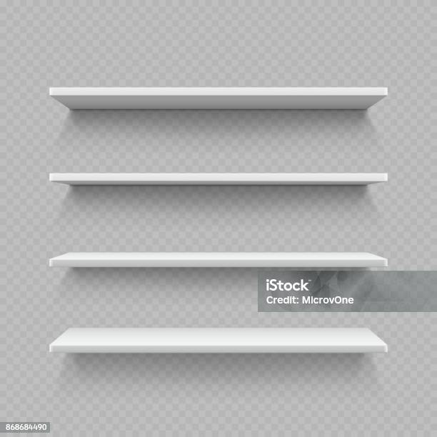 Empty White Shop Shelf Isolated On Transparent Background Stock Illustration - Download Image Now