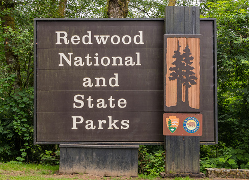 Crescent City, United States: July 10th, 2017: Redwood National and State Parks Welcome Sign