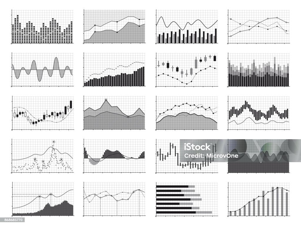 Analyse des stocks graphiques ou affaires financières dimensionnelles isolés sur fond blanc - clipart vectoriel de Marché boursier libre de droits
