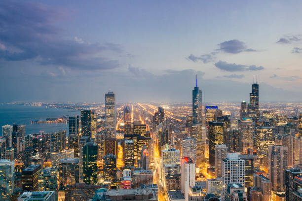 istock Chicago Night View of Willis Tower and Downtown Buildings 868691996